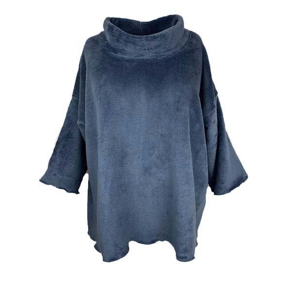 Rosemin Jeansblå videbluse i blød fleece - ULLA